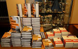 Ian Rankin's books photographed when the author visited Merchiston Castle School, Colinton  -  February 2013