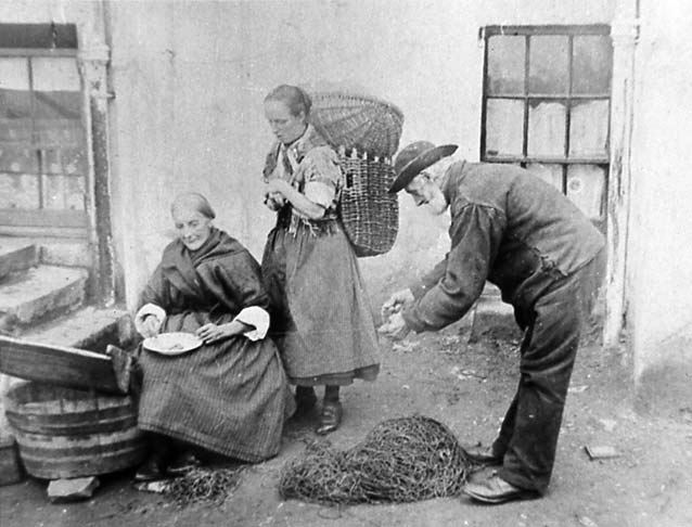 A postcard by DF & Co  -  Newhaven Fishwife in working dress, with a creel.