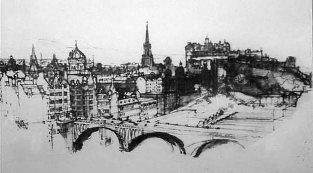 Part of a sketch  -  View from Calton Hill, looking to thesouth-west and west towards North Bridge and Edinburgh Castle