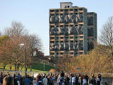 Oxgangs  -  The day of the demolition of high-rise flats, Allermuir Court and Caerketton Court