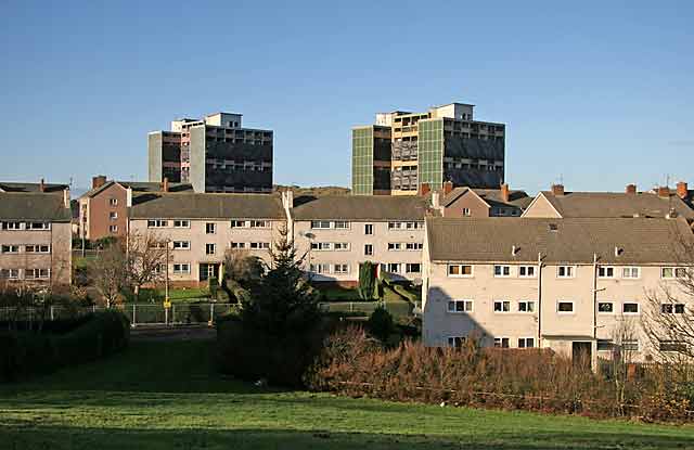 Oxgangs  -  The day of the demolition of high-rise flats, Allermuir Court and Caerketton Court