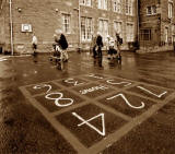 Photograph former pupils visiting Towerbank School, Portobello, taken during the filming of the video:  "Memories of Portobello - It always seemed to be sunny"