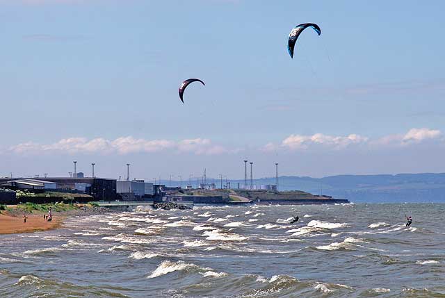 Surfing with kites on the Firth of Forth at Portobello  -  June 2009