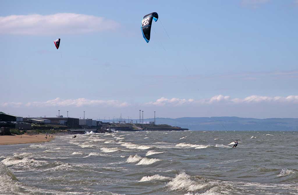 Surfing with kites on the Firth of Forth at Portobello  -  June 2009