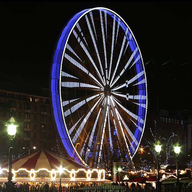 The Edinburgh Wheel in East Princes Street Gardens  0-  Lit Blue and White to celebrate St Andrew's Day 2014