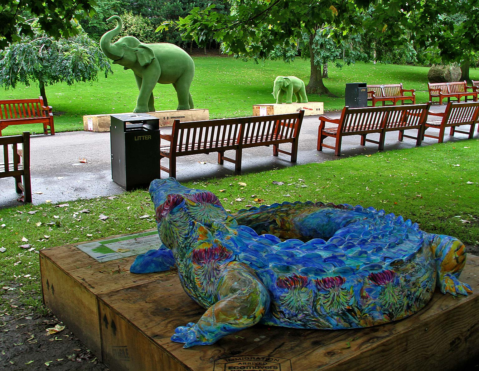 Jungle City Exhibition - Three of the exhibits in West Princes Street Gardens, Edinburgh - September 2011