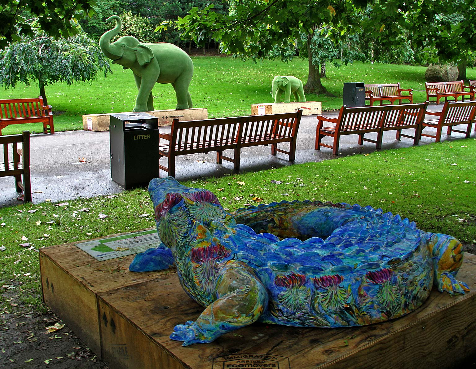 Jungle City Exhibition - Three of the exhibits in West Princes Street Gardens, Edinburgh  -  September 2011