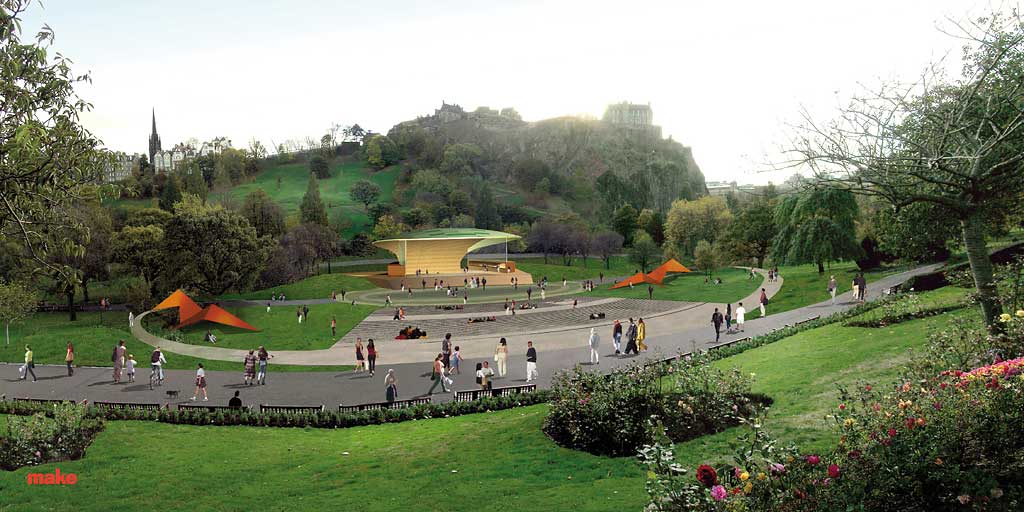 A possible new bandstand for Princes Street Gardens.  Style:  leaf  -  daytime illustration