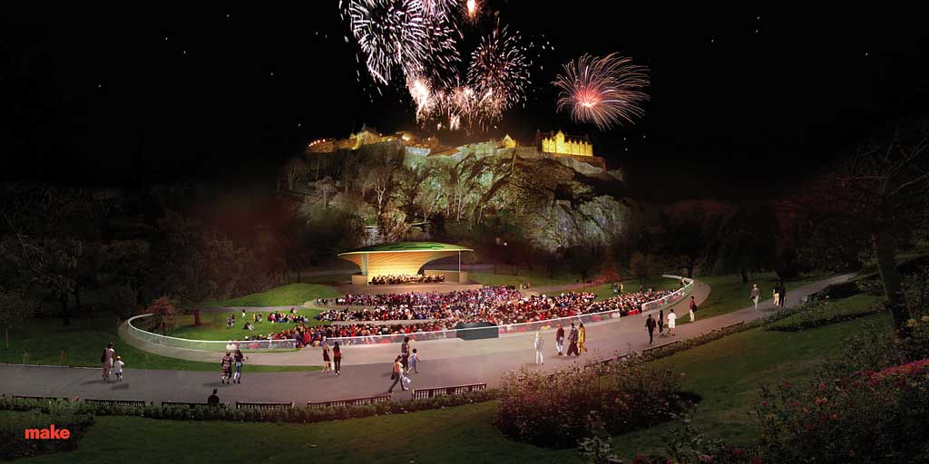 A possible new bandstand for Princes Street Gardens.  Style:  leaf  -  night-time illustration