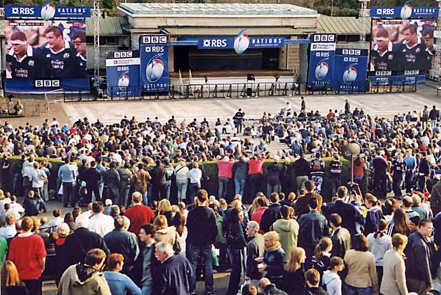 The Ross Bandstand in West Princes Street Gardens and Ramsay Garden  -  during the 'Scotland v England' Rugby International Match on 22 March 2003