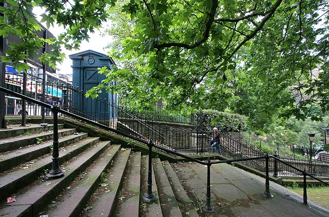 Police Box near the West End of Princes Street, at the top of the steps leading down to Princes Street Gardens