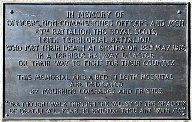 Roseburn Cemetery, Pilrig,  Edinburgh  -  Memorial to those who died in the Royal Scots troop train disaster near Gretna in 1915