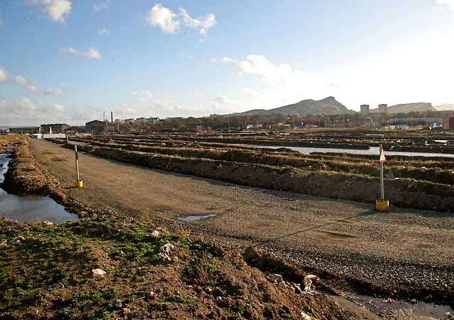 Land beside the railway at Seafield, used for storing pipes brought to Leith for coating, around 2000