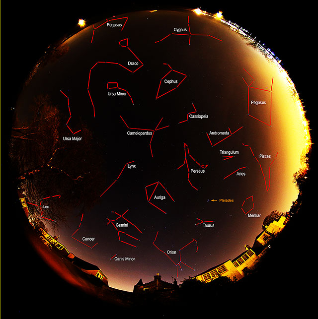 Edinburgh Sky at Night  -  The whole sky, taken with a fisheye lens, Christmas Day, 2014