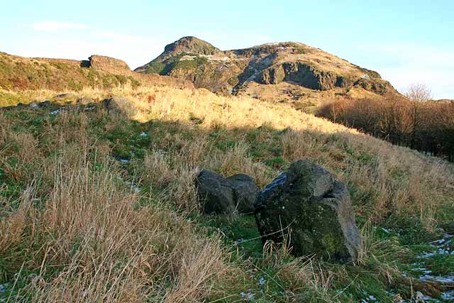 Holyrood Park  Looking to the west near St Leonard's -  Is this the Slidey Stane?  No.