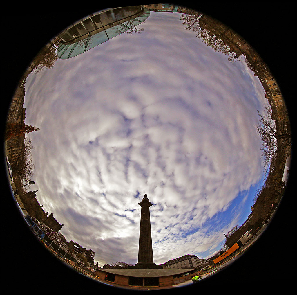 Tram at St Andrew Square, November 2014  -  Photographed with an 8mm fisheye len