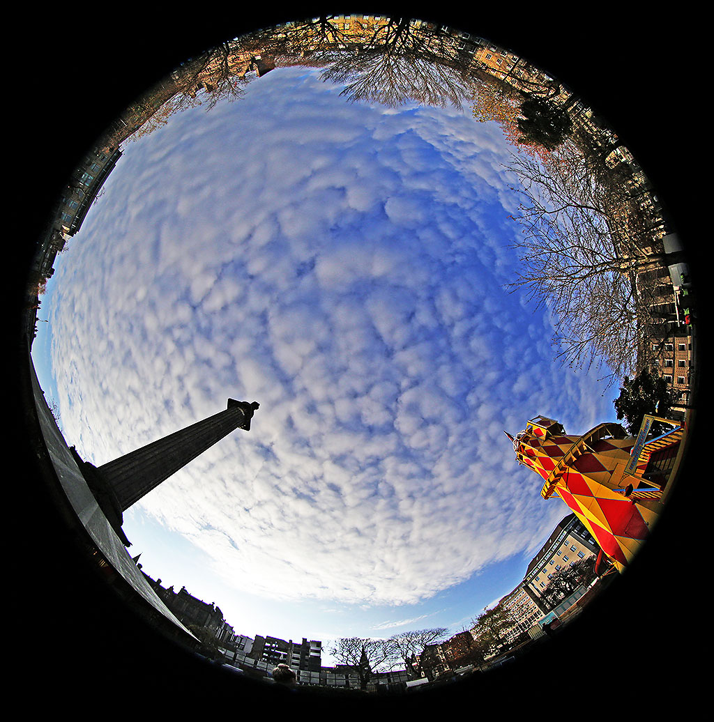 Fisheye view  -  Looking up from St Andrew Square, Edinburgh  -  November 2014