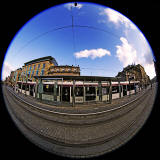 Tram at St Andrew Square, November 2014  -  Photographed with an 8mm fisheye lens