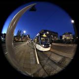 Tram at St Andrew Square, November 2014  -  Photographed with an 8mm fisheye len