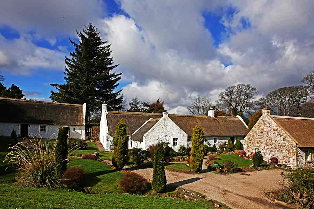 Swanston Village at the foot of the Pentland Hills, photographed on a fine afternoon in March 2015