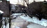 View up the Water of Leith from the bridge at Canonmills