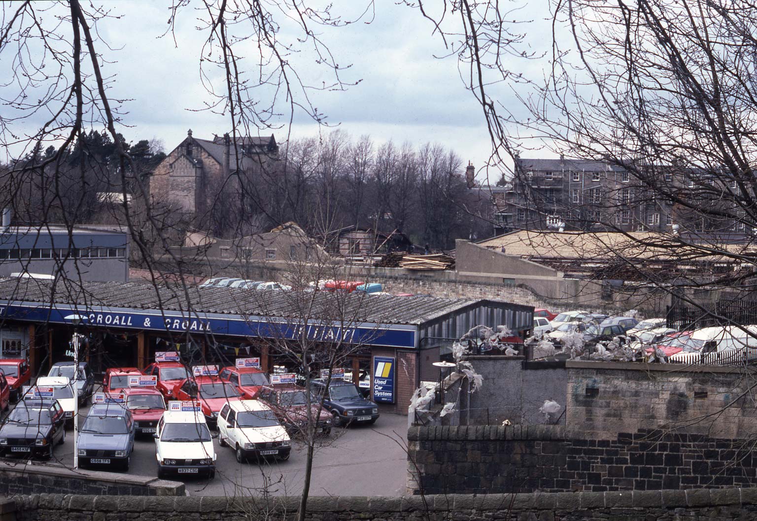 Looking down from Brandon Terrace Croall & Croall Fiat Garage at Glenogle Road, Canonmills