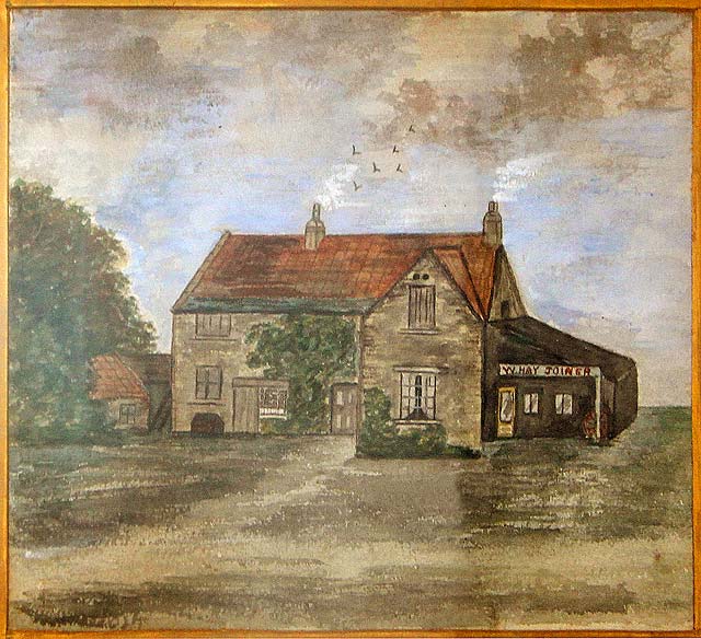 Painting of W Hay, Joiner's business, Trinity.  This building had to be demolished ot allow Stirling Road to be built