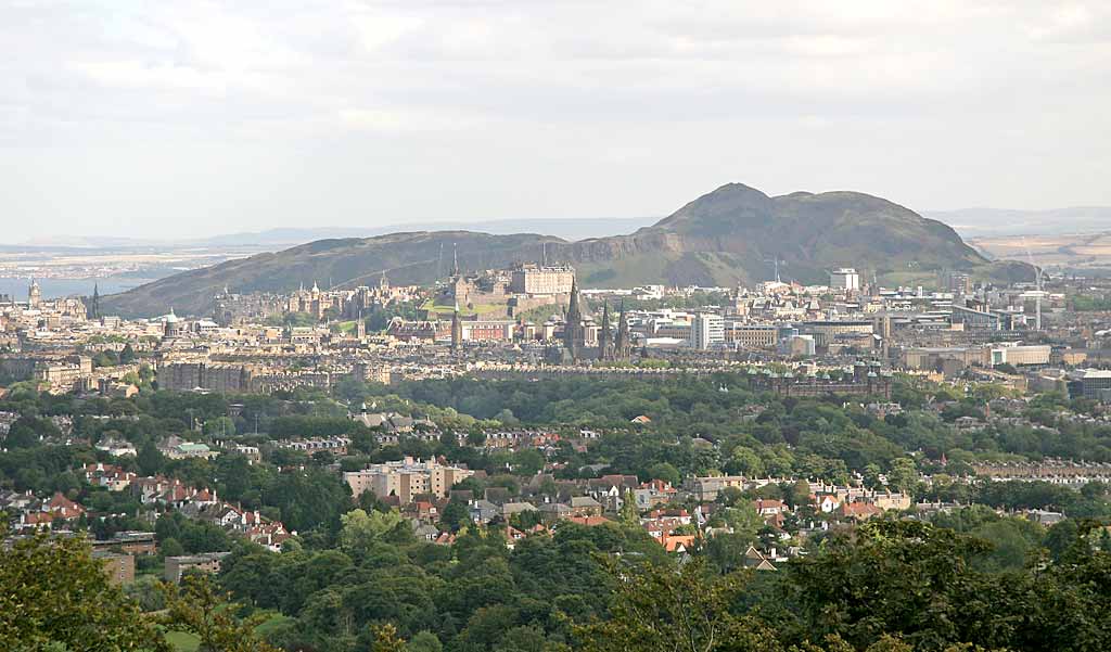 View from Corstorphine Hill Tower, looking towards Salisbury Crags and Arthur's Seat