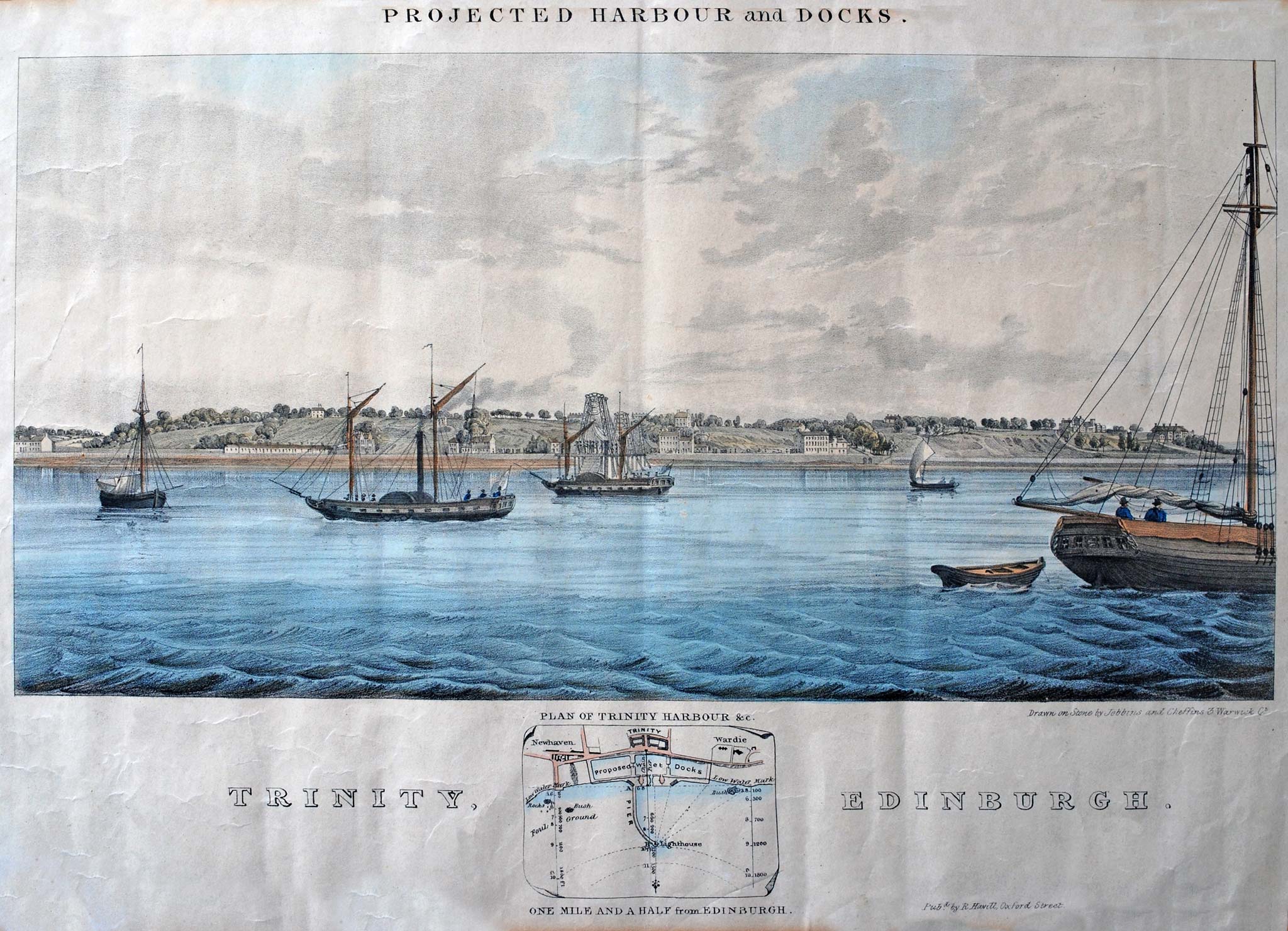 Painting of the site for a proposed harbour and docks at Wardie Bay