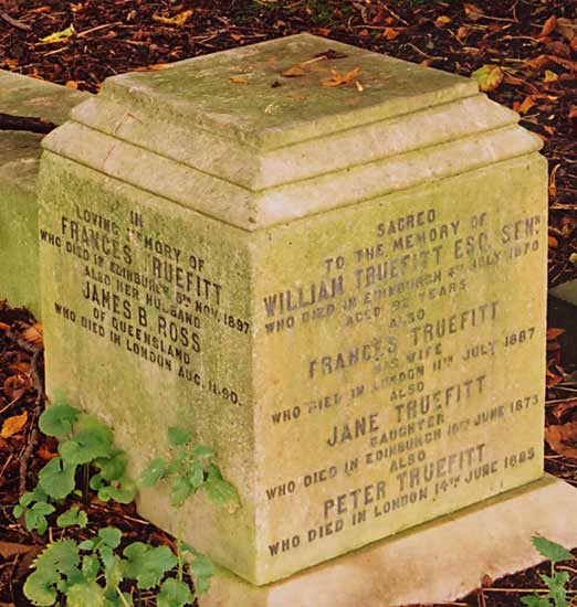 Photograph by Peter Stubbs  -   Edinburgh  -  Warriston Cemetery  -  Detail from the gravestone of Peter Truefitt