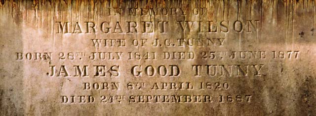 Photograph by Peter Stubbs  -  Edinburgh  -  Warriston Cemetery  -  Detail from the gravestone of James Good Tunny