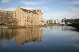 Looking up the Water of Leith from Sandport Place Bridge, towards Bernard Street Bridge, Leith  -  October 2005