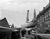 East German Boat being delivered to the Ideal Holiday Show at Waverley Market, 1959