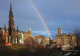 Views of Waverley, including The Scott Monument and Balmoral Hotel from near the Royal Scottish Academy and National Gallery of Scotland at the foot of The Mound.