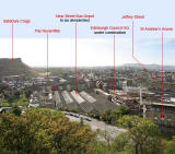 Looking down on the Waverley Valley from Calton Hill  -  Photo and key