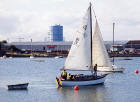 Edinburgh Waterfront  -  Granton Harbour, looking across Eastern Harbour towards the three gasometers  -  6 October 2002