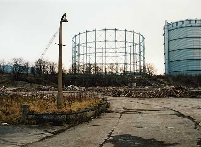 Edinburgh Waterfront  -  Gasometers, the first partially demolished  -  22 February 2003