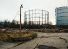 Edinburgh Waterfront  -  Gasometers, the first partially demolished  -  22 February 2003