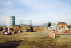 Edinburgh Waterfront  -  Looking from West Harbour Road towards the three gasometers and the new Scottish Gas building and old Victorian building