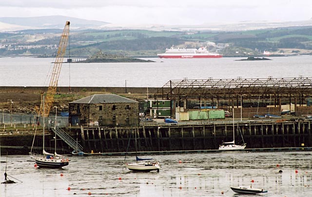 Edinburgh Waterfront  -  Looking down on Eastern Harbour and Middle Pier, with the Superfast Ferry passing behind