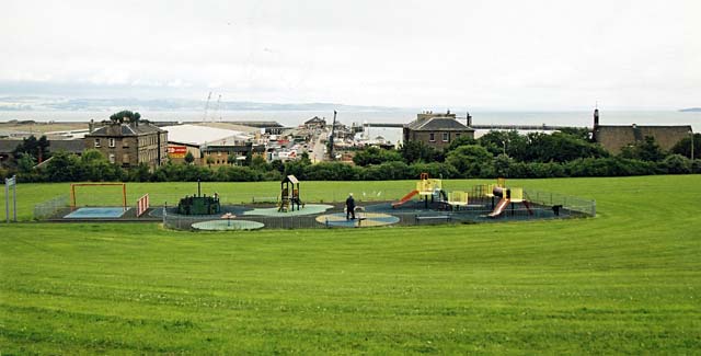 Looking down across Granton Square towards Granton Middle Pier and the Firth of Forth  -  zoom-in