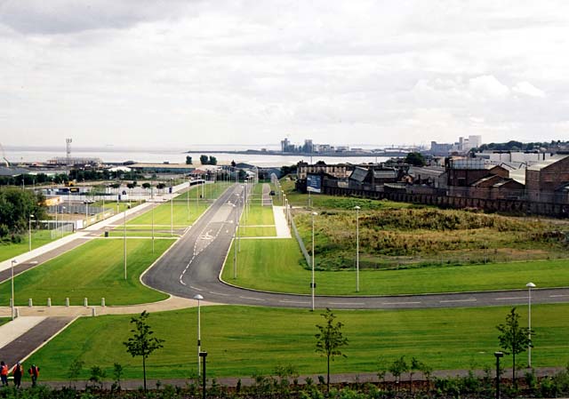 Looking to the east, down Waterfront Avenue, toward the Firth of Forth from the new Scottish Gas Offices at Edinburgh Waterfront.