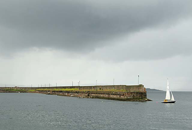 Sailing out of Granton Harbour  -  Looking from Granton Eastern Breakwater towards Western Breakwater and the northern tip of Cramond Island  -  July 2006