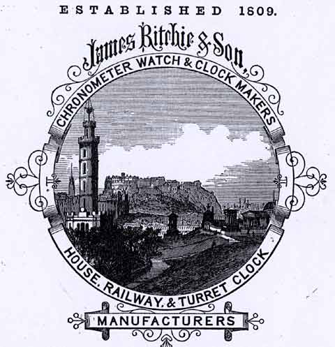 Detail from an advert in the Edinburgh & Leith Trade Directory  -  1867  -  Ritchie, Clockmakers, with a view from Calton Hill