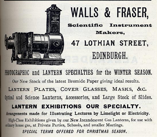 Advertisement by Walls & Fraser in Transactions of the Edinburgh Phootgraphic Society  -  1895