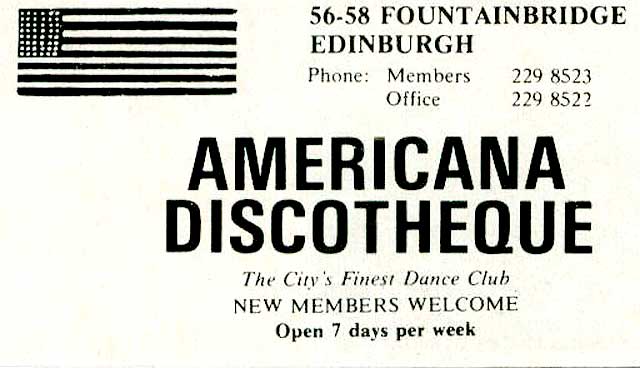 Edinburgh clubs and discos  -  Advert for Americana Discotheque  -  1960s