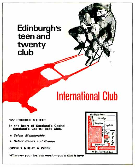 Edinburgh clubs and discos  -  Advert for the International Club  -  1960s