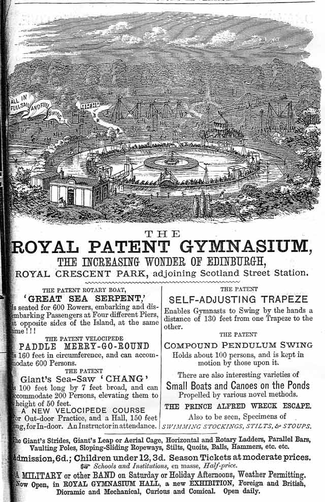 Advert in the Edinburgh & Leith Post Office Directory  -  1869  -  Royal Patent Gymnasium, Royal Crescent Park