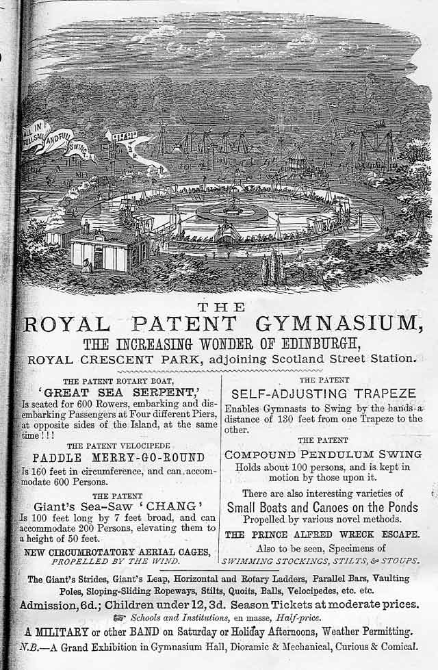 AAdvert in the Edinburgh & Leith Post Office Directory  -  1870  -  Royal Patent Gymnasium, Royal Crescent Park