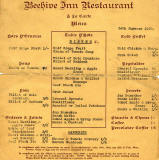 Menu from the Beehive Restaurant  -  1950